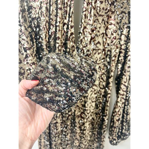 Milly Emily Embellished Sequin Blouson Sleeve Shift Mini Dress Gold Women's US 6 - Picture 3 of 8